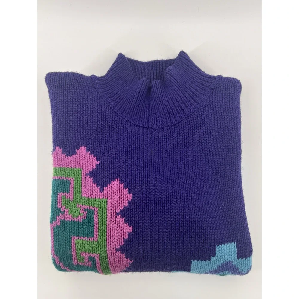 VTG Esprit Sport Purple Geometric Knit Wool Blend 80s Sweater Womens S Oversized
